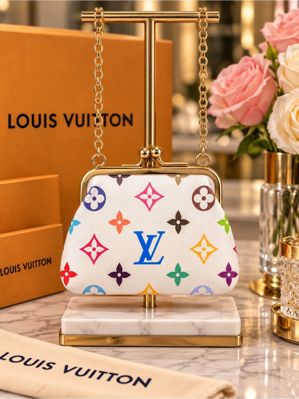 White Multicolor Monogram Mini Chain Bag